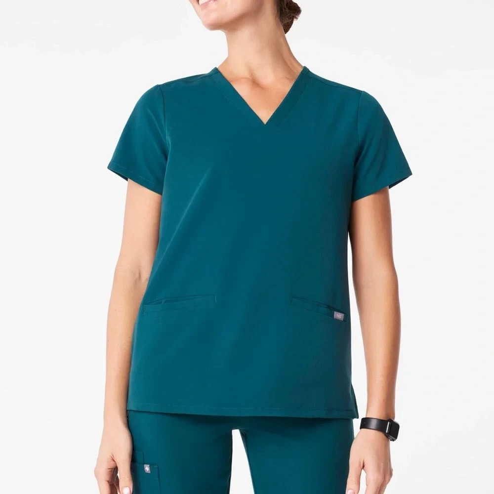 FIGS Casma Scrub Top XS Caribbean Blue Teal V Neck 3 Pocket FW1100